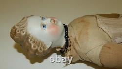 Antique Parian Head 20 Dresde Gentleman Doll Molded Blonde Hair Old Body