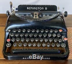Antique Remington Rand 5 Portable Typewriter + Dur Carry Case Vieux Type Vintage