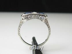 Antique Sapphire Diamond Ring Art Deco Platinum Domaine Vintage Retro Old Europea