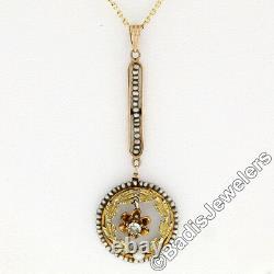 Antique Victorian Or 14k Old Cut Diamond Seed Pearl Collier Pendentif Lavaliere