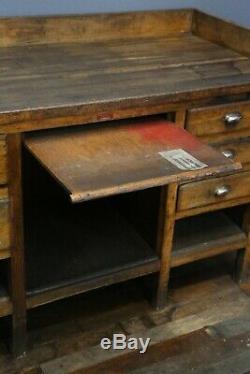 Antique Vintage Workbench Bois Bureau Comptoir Industriel Table Bijoutier Vieux Tiroirs