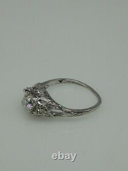 Antiquité Signée Années 1920 $10,000 1.50ct Old Euro Diamond Platinum Filigree Ring Rare
