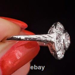 Art Déco Gia Transition & Old European Cut Diamond Ring Halo Platinum Vintage