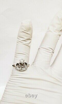 Art Déco Platinum Old Mine Cut Diamonds Hand Etched Crown Ring 0.76 Ctw 4.9 G