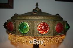 Art Nouveau Déco Antique Arts Anciens Jeweled Verre Et Artisanat Vintage Lampe De Table