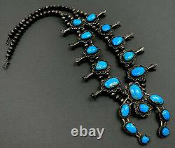 Authentic Vintage Navajo Sterling Argent Turquoise Squash Collier Blossom Old