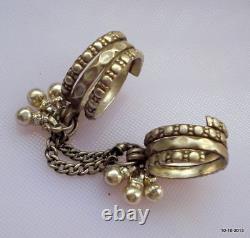 Bague en argent ancienne tribale vintage pour deux doigts, bijoux de gitane
