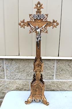 Belle Croix D'altar Vintage Antique, Très Ornée, 100 Ans (cu63) Calice Co
