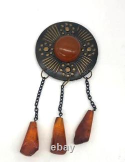 Belle broche ancienne en ambre utilisée avec une taille vintage de 125,5 cm, cadeau.