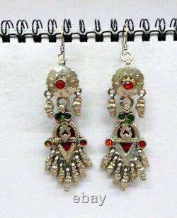 Boucles d'oreilles tribales anciennes vintage en argent pour bijoux de danse du ventre faits à la main.
