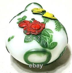 Bouteille à tabac à priser ancienne en porcelaine chinoise décorée d'oiseaux et de fleurs vintage