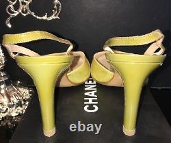 Chanel Vintage Slingback Patent Pump, Taille Old Euro 39 1/2, Us 8.5m Lime/olive