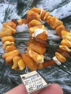 Collier de grosses perles en ambre royal naturel baltique ancien, vintage et antique, NEUF, 132 gr.