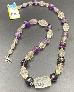 Collier de perles en améthyste, cristaux, perles de verre, bijoux anciens et vintage