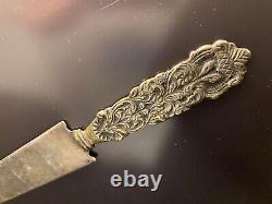 Couteau De Gâteau Vintage Silver Poignée 925 Serveur Gravé Mariage Rare Vieux 28.5 CM