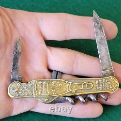 Couteau De Poche En Laiton Embossé Allemand Antique