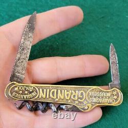 Couteau De Poche En Laiton Embossé Allemand Antique