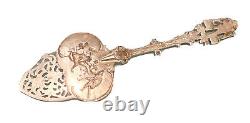 Cuillère de service décorative en argent sterling néerlandais du 19ème siècle à motif figuratif ancien 7 1/2 pouces.