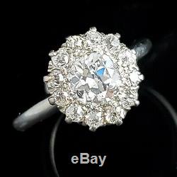 Engagement Antique Bague 1.05ct Old Diamonds Cut Européenne 18 Et 14k Halo Domaine