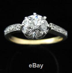 Engagement Antique Bague 1.4ct Old Cut Européenne Diamant Platine En Or 18 Carats C1900