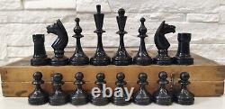Ensemble D'échecs Soviétiques Très Rares 1955 En Bois Vintage Chess Antique Old Urss Chess