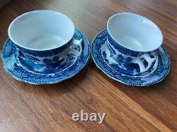 Ensemble de 2 duos de thé à motif chinois ancien vintage (2 tasses + 2 soucoupes)