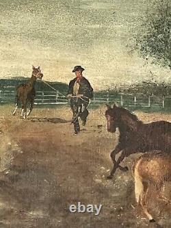 Fantastique Cowboy Western Impressionniste Peinture À L'huile Vieux Vieux Chevaux