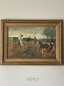 Fantastique Cowboy Western Impressionniste Peinture À L'huile Vieux Vieux Chevaux