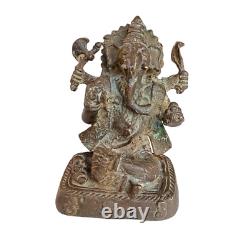 Figure / Statue antique en laiton sculpté à la main de Dieu Ganesha 1900 ancien vintage
