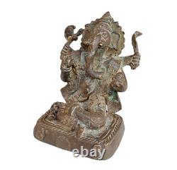 Figure / Statue antique en laiton sculpté à la main de Dieu Ganesha 1900 ancien vintage
