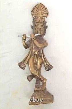 Figurine / statue antique en laiton du dieu hindou Lord Krishna datant des années 1900