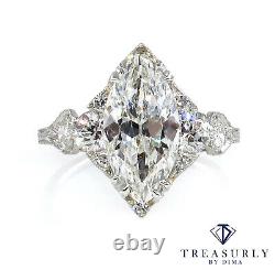Gia 3.78ct Antique Art Déco Old Marquise Diamond Engagement Wedding Ring Plat