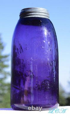 Gigantic Deep Purple Half Gallon Antique Mason 1858 Bocal À Fruits Brevets Old Clean
