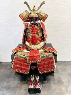 Jeu De Casque D'armure Rouge Samurai Yoroi Vintage Japonais