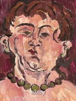Kahn Antique Modern Expressionist Portrait Peinture À L'huile Vieux Vintage Résumé 62