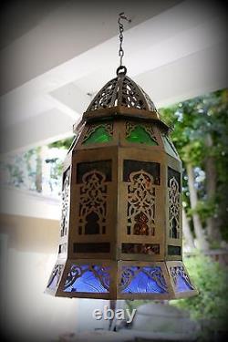 Lanterne suspendue en bronze massif filigrané ancien vintage antique