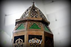 Lanterne suspendue en bronze massif filigrané ancien vintage antique