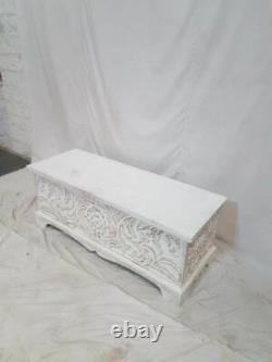Made To Order Antique Vieille Main Indienne Sculptée Blanche Laver Table Basse En Bois