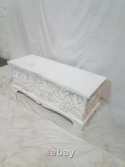Made To Order Antique Vieille Main Indienne Sculptée Blanche Laver Table Basse En Bois