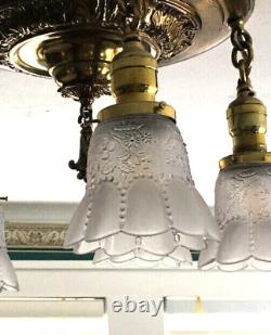 Montage De Plafond Antique 5 Gouttes Light Fixture Withold Glass Stores -restored Rewired