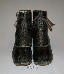 Old Antique Vtg 1900s Mens Edwardian / Victorian Leather Shoes Boots Taille 8 Nice