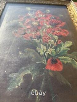 Old San Francisco Vintage Antique 1896 Painting Oil Red Poppies Mary Mcmath USA
