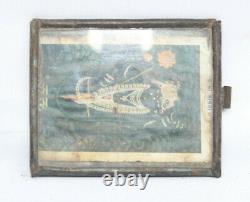 Old Vintage Litho Imprimer Hindu Dieu Krishna Shrinathji Photo Inde Tin Framed