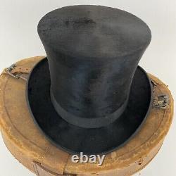 Old Vtg Antique Dunlap & Co Silk Top Hat Leather Transporting Cas Est 1897