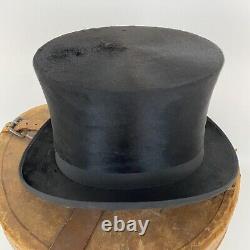 Old Vtg Antique Dunlap & Co Silk Top Hat Leather Transporting Cas Est 1897