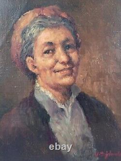 Peinture À L'huile De Portrait D'une Vieille Dame, Signée Artist Well Fra