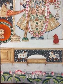Peinture Ancienne À La Main Krishna Shreenath Ji Pichwai Sur Vieux Papier