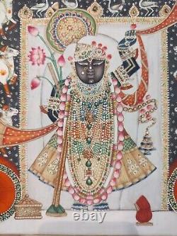 Peinture Ancienne À La Main Krishna Shreenath Ji Pichwai Sur Vieux Papier