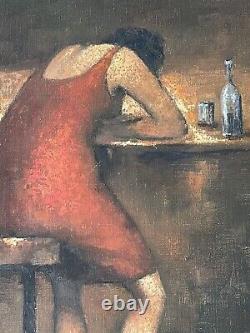 Peinture à l'huile d'une femme figurative atmosphérique d'époque, ancienne et moderne, de 1965.
