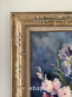 Peinture à l'huile impressionniste de fleurs modernes anciennes et vintage de Linda Lee, 69.